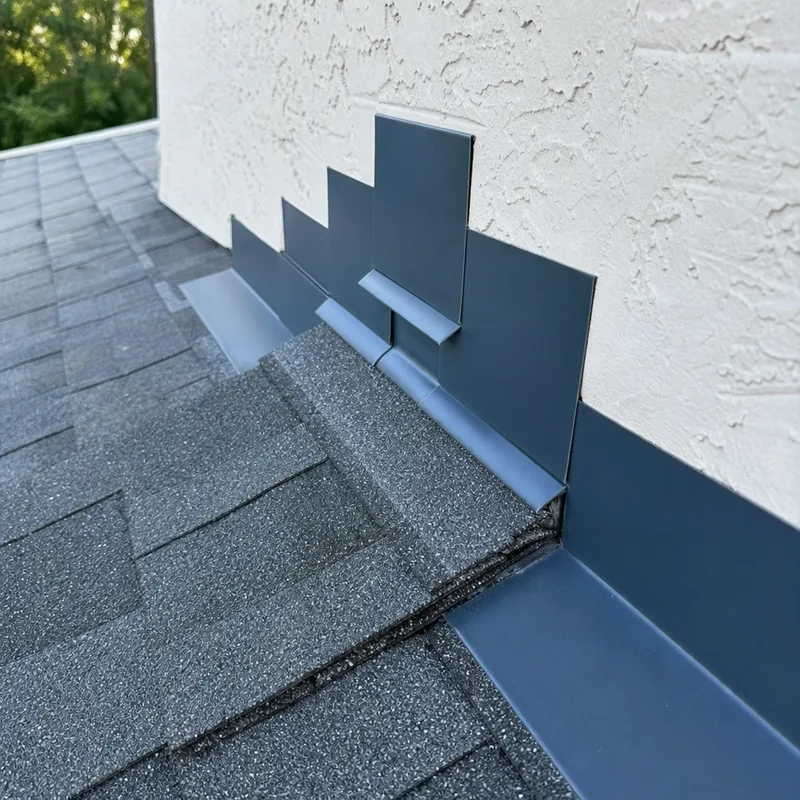 Roof flashing at a wall transition