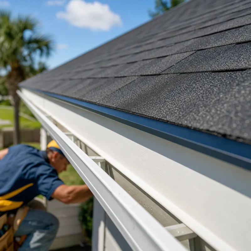 Finished roof edge with aligned shingles and drip edge