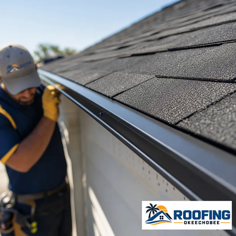 Finished roof eave with straight drip edge, clean starter course, and aligned shingles